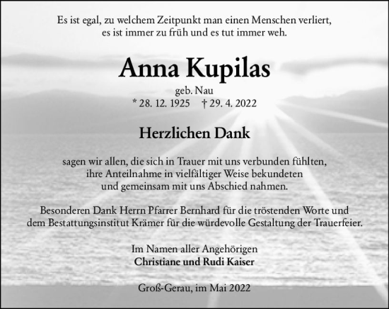 Traueranzeige von Anna Kupilas von vrm-trauer Groß-Gerauer Echo