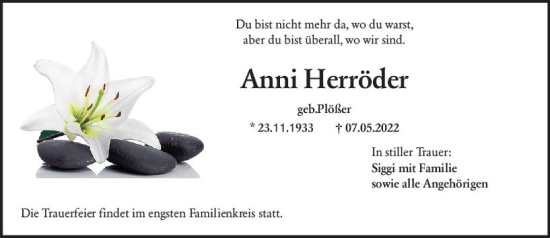Traueranzeige von Anni Herröder von vrm-trauer Groß-Gerauer Echo