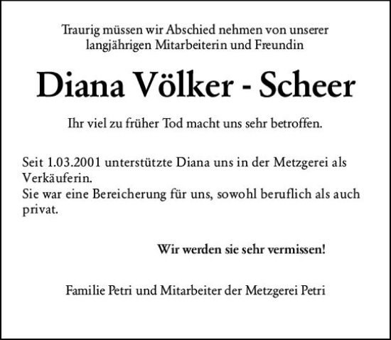 Traueranzeige von Diana Völker-Scheer von vrm-trauer Groß-Gerauer Echo
