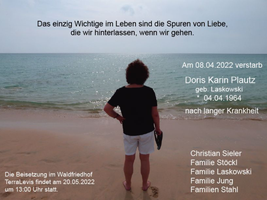 Traueranzeige von Doris Karin Plautz von vrm-trauer Wiesbadener Kurier