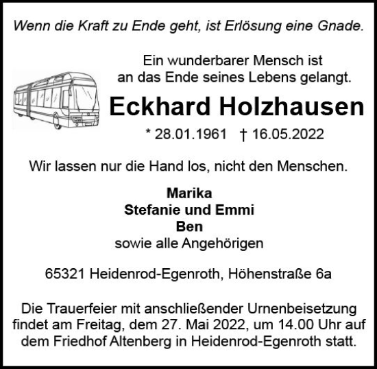Traueranzeige von Eckhard Holzhausen von vrm-trauer Wiesbadener Kurier