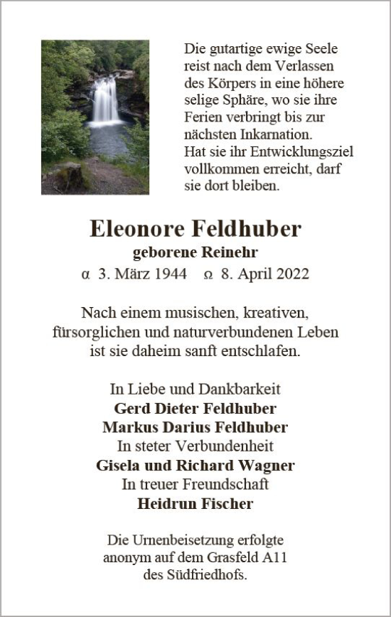 Traueranzeige von Eleonore Feldhuber von vrm-trauer Wiesbadener Kurier