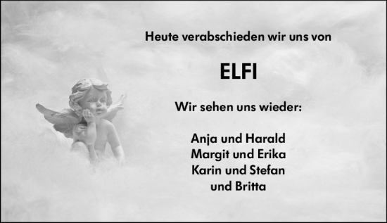 Traueranzeige von Elfi  von vrm-trauer Rüsselsheimer Echo / MainSpitze