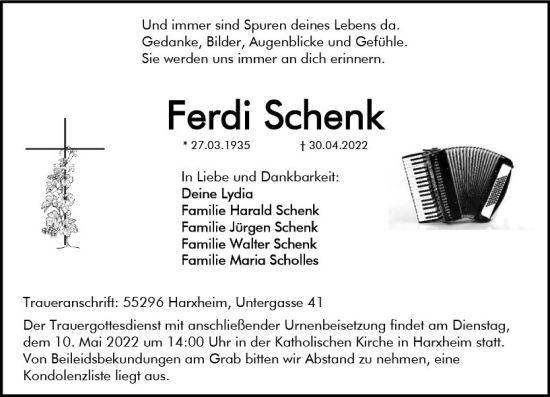 Traueranzeige von Ferdi Schenk von vrm-trauer AZ Mainz