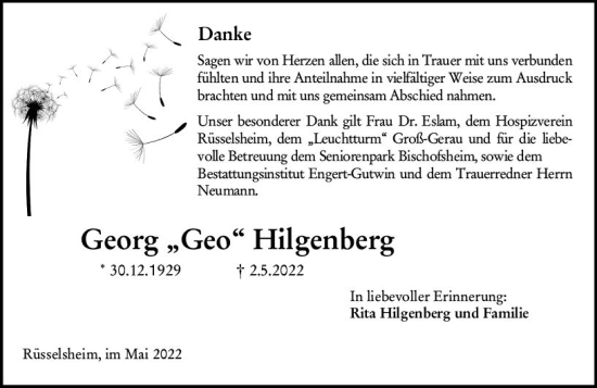 Traueranzeige von Georg Hilgenberg von vrm-trauer Rüsselsheimer Echo / MainSpitze