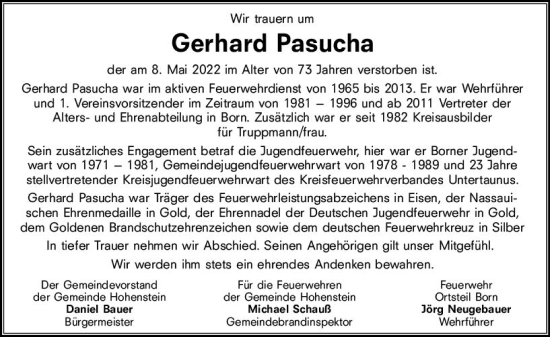 Traueranzeige von Gerhard Pasucha von vrm-trauer WK-UTA