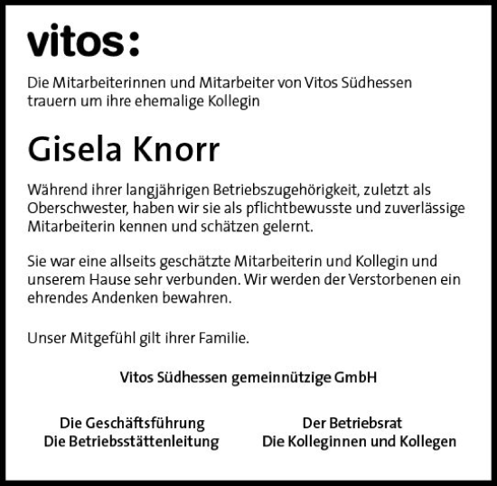 Traueranzeige von Gisela Knorr von vrm-trauer Groß-Gerauer Echo