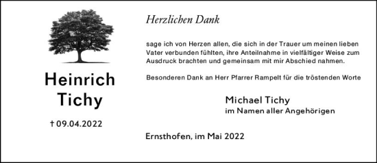 Traueranzeige von Heinrich Tichy von vrm-trauer Darmstädter Echo