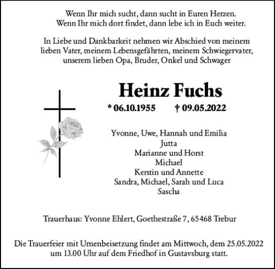 Traueranzeige von Heinz Fuchs von vrm-trauer AZ Mainz
