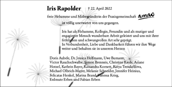 Traueranzeige von Iris Rapolder von vrm-trauer Darmstädter Echo