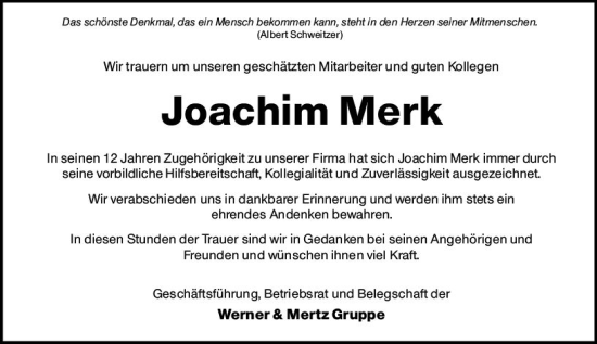 Traueranzeige von Joachim Merk von vrm-trauer Wiesbadener Kurier