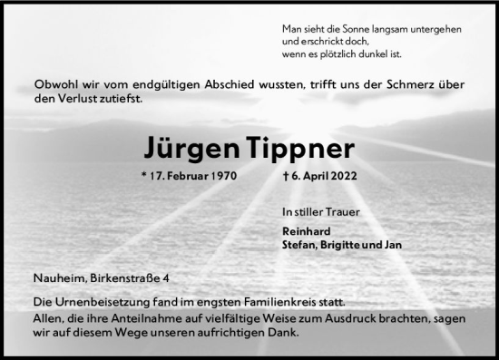 Traueranzeige von Jürgen Tippner von vrm-trauer Rüsselsheimer Echo / MainSpitze