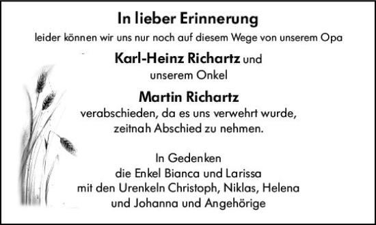 Traueranzeige von Karl-Heinz Richartz von vrm-trauer Idsteiner Zeitung