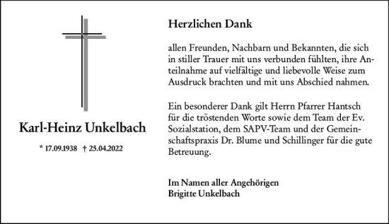 Traueranzeige von Karl-Heinz Unkelbach von vrm-trauer Allgemeine Zeitung Alzey