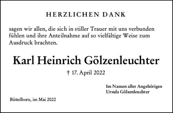 Traueranzeige von Karl Heinrich Gölzenleuchter von vrm-trauer Groß-Gerauer Echo