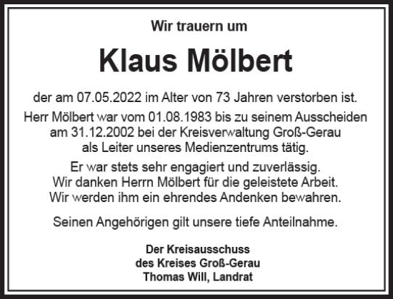 Traueranzeige von Klaus Mölbert von vrm-trauer Groß-Gerauer Echo