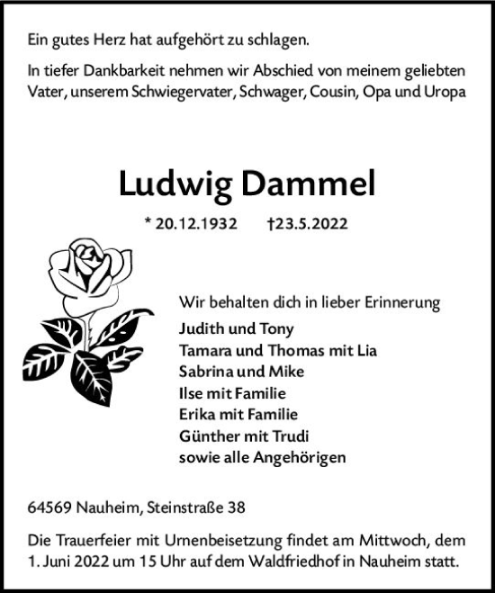 Traueranzeige von Ludwig Dammel von vrm-trauer Groß-Gerauer Echo