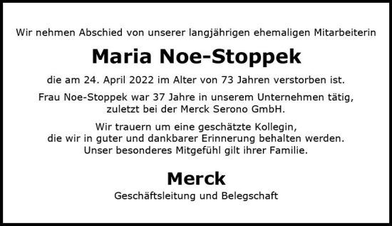 Traueranzeige von Maria Noe-Stoppek von vrm-trauer Darmstädter Echo