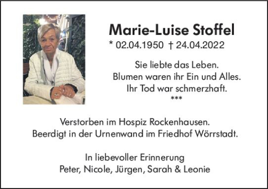 Traueranzeige von Marie-Luise Stoffel von vrm-trauer Allgemeine Zeitung Alzey