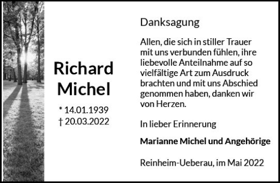 Traueranzeige von Richard Michel von vrm-trauer Darmstädter Echo