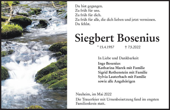 Traueranzeige von Siegbert Bosenius von vrm-trauer Rüsselsheimer Echo / MainSpitze