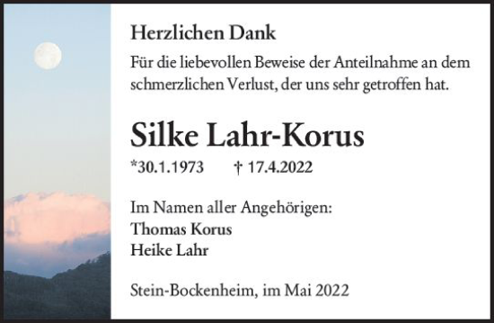 Traueranzeige von Silke Lahr-Korus von vrm-trauer Allgemeine Zeitung Alzey