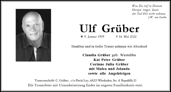 Traueranzeige von Ulf Grüber von vrm-trauer Wiesbadener Kurier
