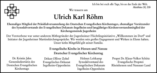 Traueranzeige von Ulrich Karl Röhm von vrm-trauer Allgemeine  Zeitung Ingelheim-Bingen