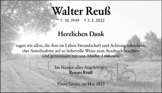 Traueranzeige von Walter Reuß von vrm-trauer Groß-Gerauer Echo
