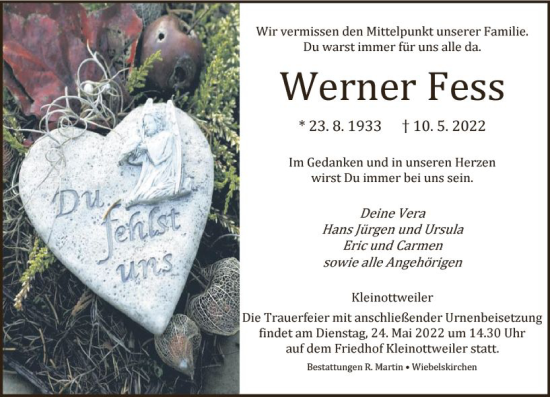Traueranzeige von Werner Fess von vrm-trauer AZ Mainz