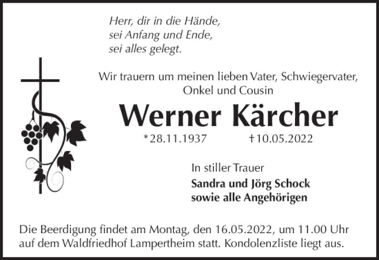 Traueranzeige von Werner Kärcher von vrm-trauer Bürstädter/Lamperth. Ztg/Starkenburger