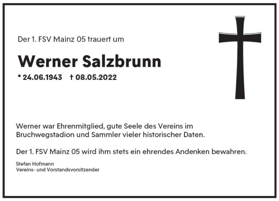 Traueranzeige von Werner Salzbrunn von vrm-trauer AZ Mainz
