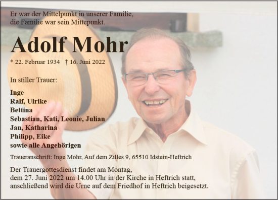 Traueranzeige von Adolf Mohr von vrm-trauer Idsteiner Zeitung