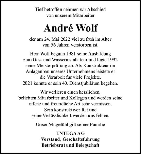 Traueranzeige von Andre Wolf von vrm-trauer Odenwälder Echo