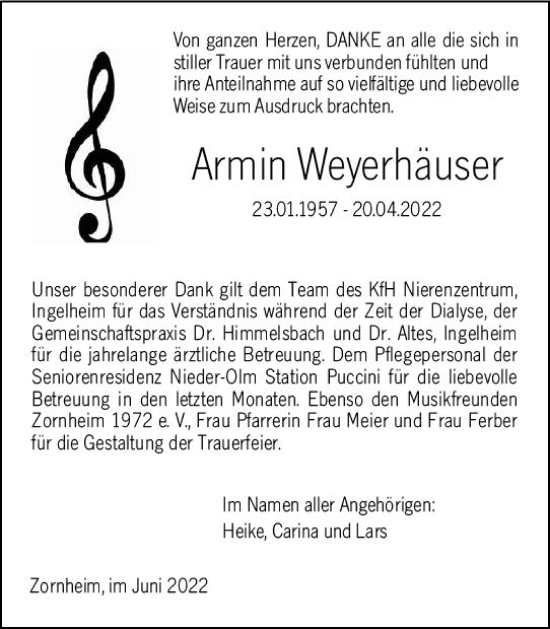 Traueranzeige von Armin Weyerhäuser von vrm-trauer AZ Mainz