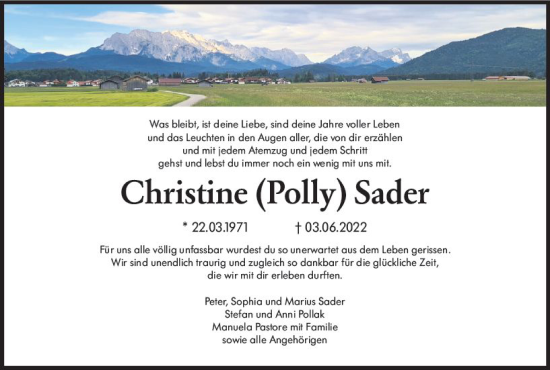 Traueranzeige von Christine Sader von vrm-trauer Wiesbadener Kurier