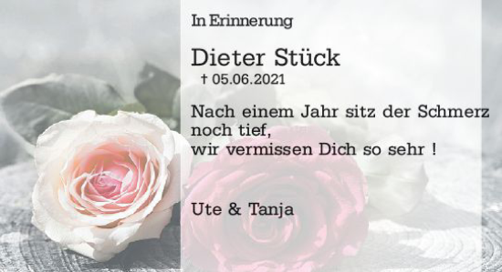 Traueranzeige von Dieter Stück von vrm-trauer Wiesbadener Kurier