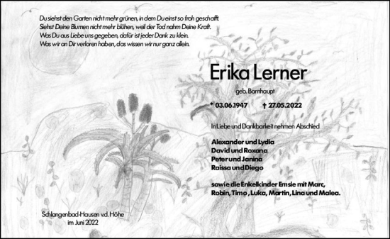 Traueranzeige von Erika Lerner von vrm-trauer Rüsselsheimer Echo / MainSpitze