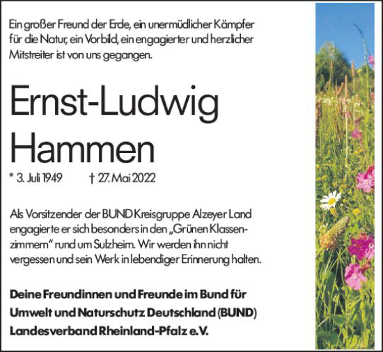 Traueranzeige von Ernst-Ludwig Hammen von vrm-trauer Allgemeine Zeitung Alzey