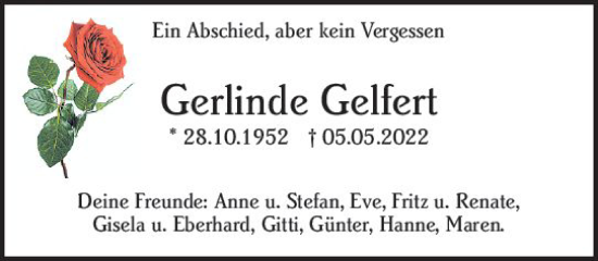 Traueranzeige von Gerlinde Gelfert von vrm-trauer Darmstädter Echo