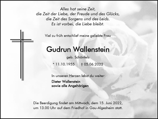 Traueranzeige von Gudrun Wallenstein von vrm-trauer Allgemeine  Zeitung Ingelheim-Bingen