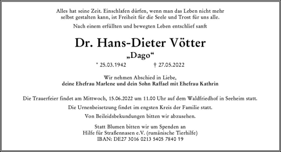 Traueranzeige von Hans-Dieter Vötter von vrm-trauer Bergsträßer Anzeiger