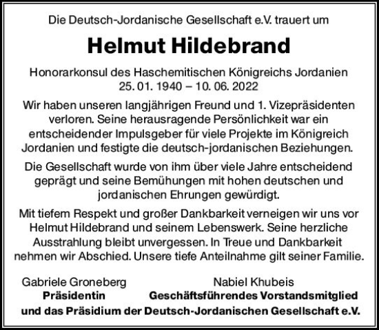 Traueranzeige von Helmut Hildebrand von vrm-trauer Wiesbadener Kurier