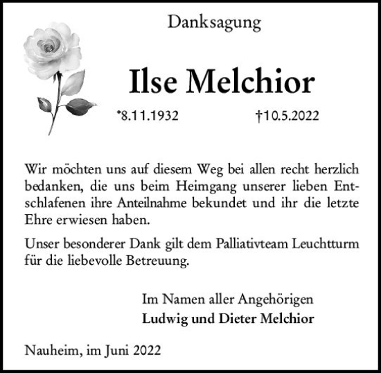 Traueranzeige von Ilse Melchior von vrm-trauer Groß-Gerauer Echo