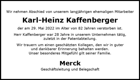 Traueranzeige von Karl-Heinz Kaffenberger von vrm-trauer Darmstädter Echo