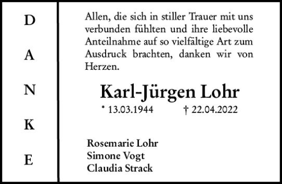 Traueranzeige von Karl-Jürgen Lohr von vrm-trauer Wormser Zeitung