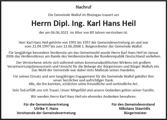 Traueranzeige von Karl Hans Heil von vrm-trauer Rheingau