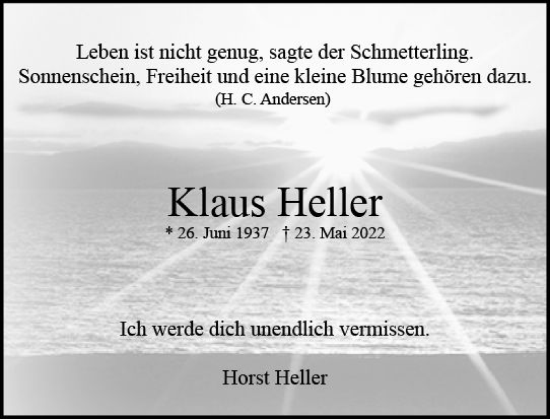 Traueranzeige von Klaus Heller von vrm-trauer Wiesbadener Kurier