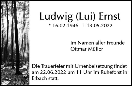 Traueranzeige von Ludwig Ernst von vrm-trauer Odenwälder Echo