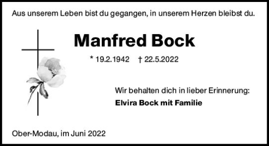 Traueranzeige von Manfred Bock von vrm-trauer Darmstädter Echo